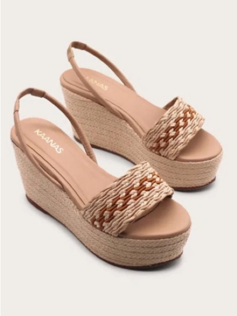 NIB Kaanas Santiago Raffia Wedge Almond Size 10